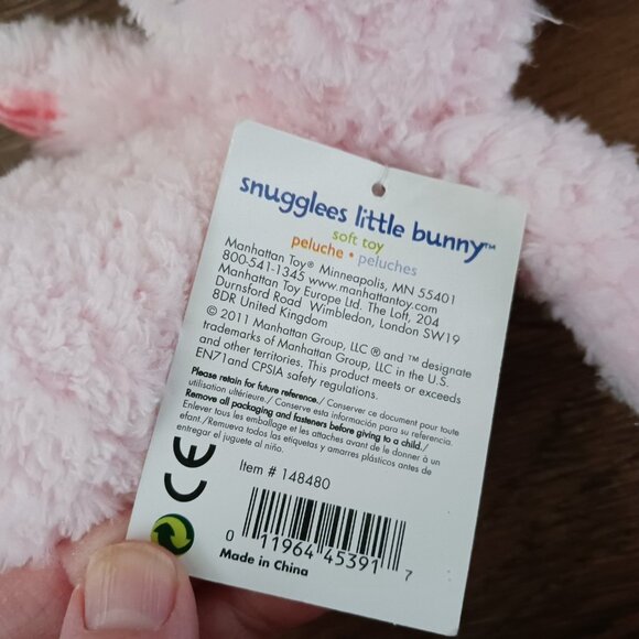 New 7" MANHATTAN TOY PINK BUNNY PLAID EARS SNUGGLES 2011 Plush Beans 148480 - Picture 4 of 5